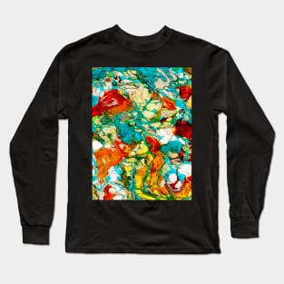 abstract marble fluid art vibrant design Long Sleeve T-Shirt